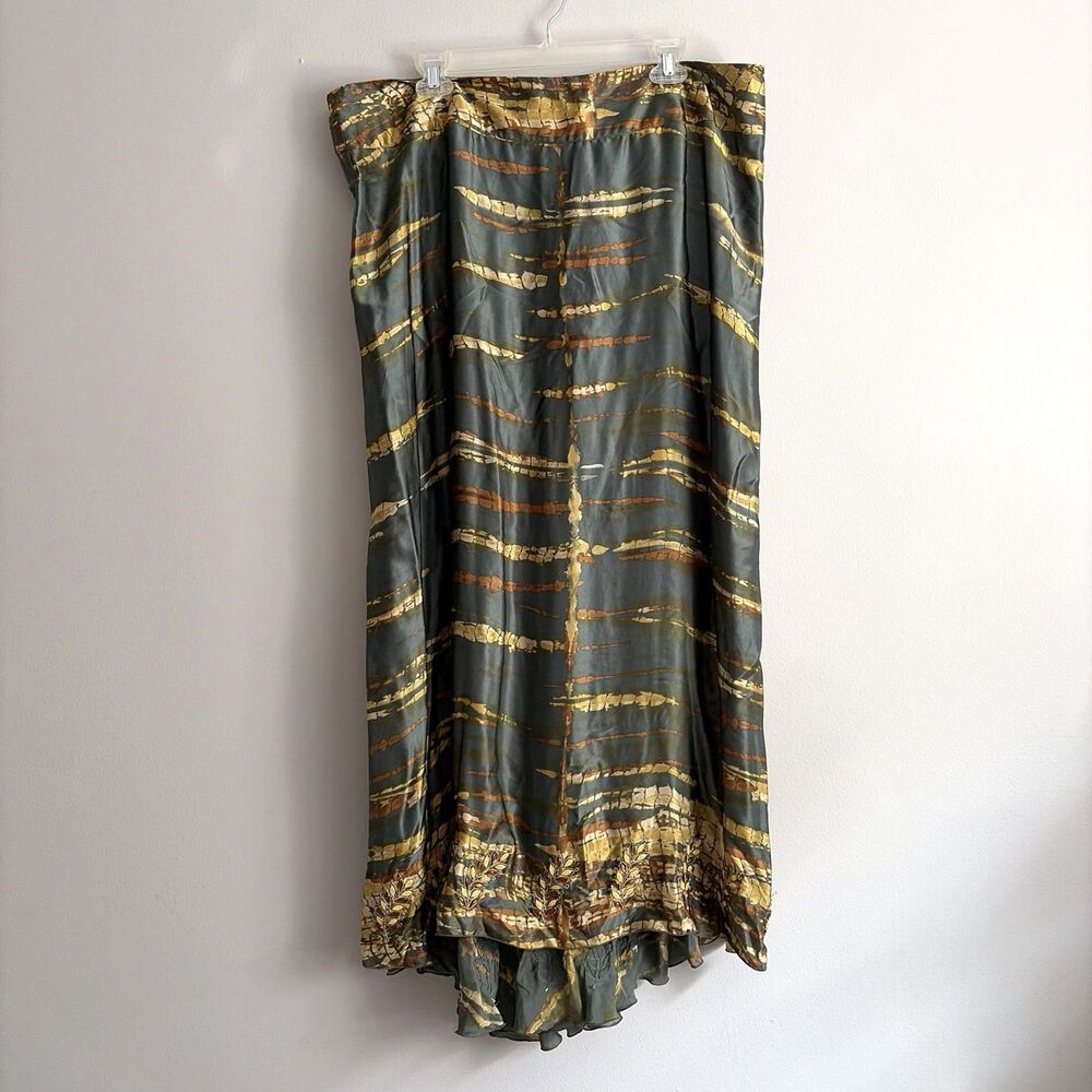 Soft Surroundings Womens 100% Silk Maxi Skirt Beaded Bottom Size 2X Boho Hippie